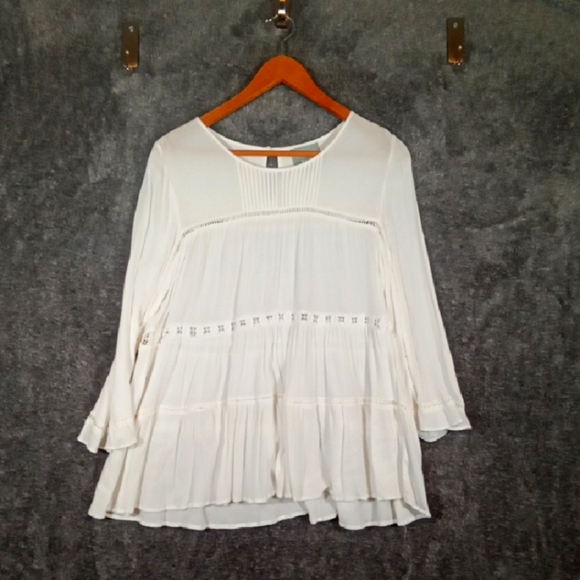 Maeve White Bell Sleeve Blouse Whimsygoth Fairy  and Tiered Design Womens Medium - Picture 1 of 10